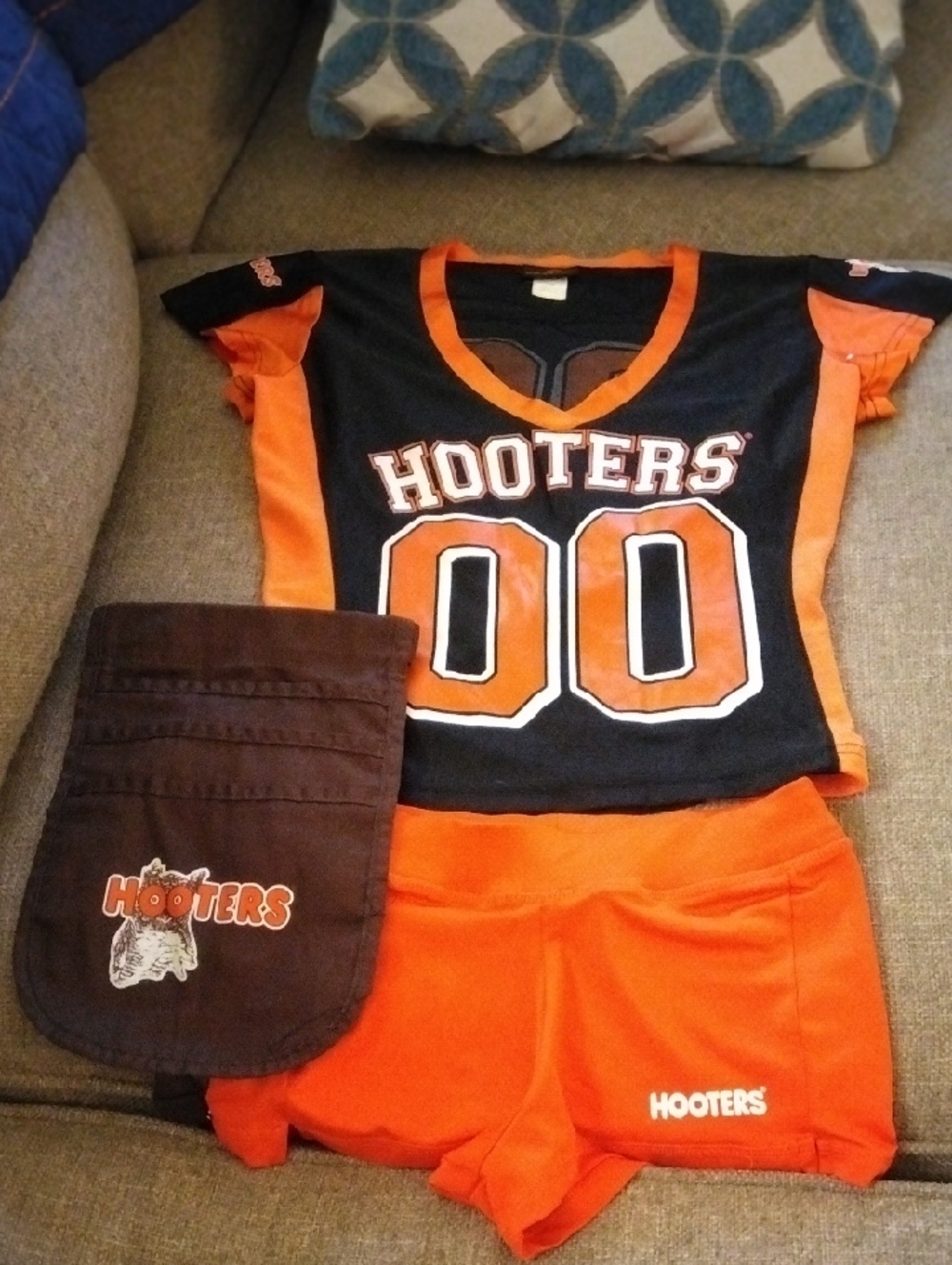 Hooters Black and Orange Women's Game Jersey and Shorts Set With Pouch